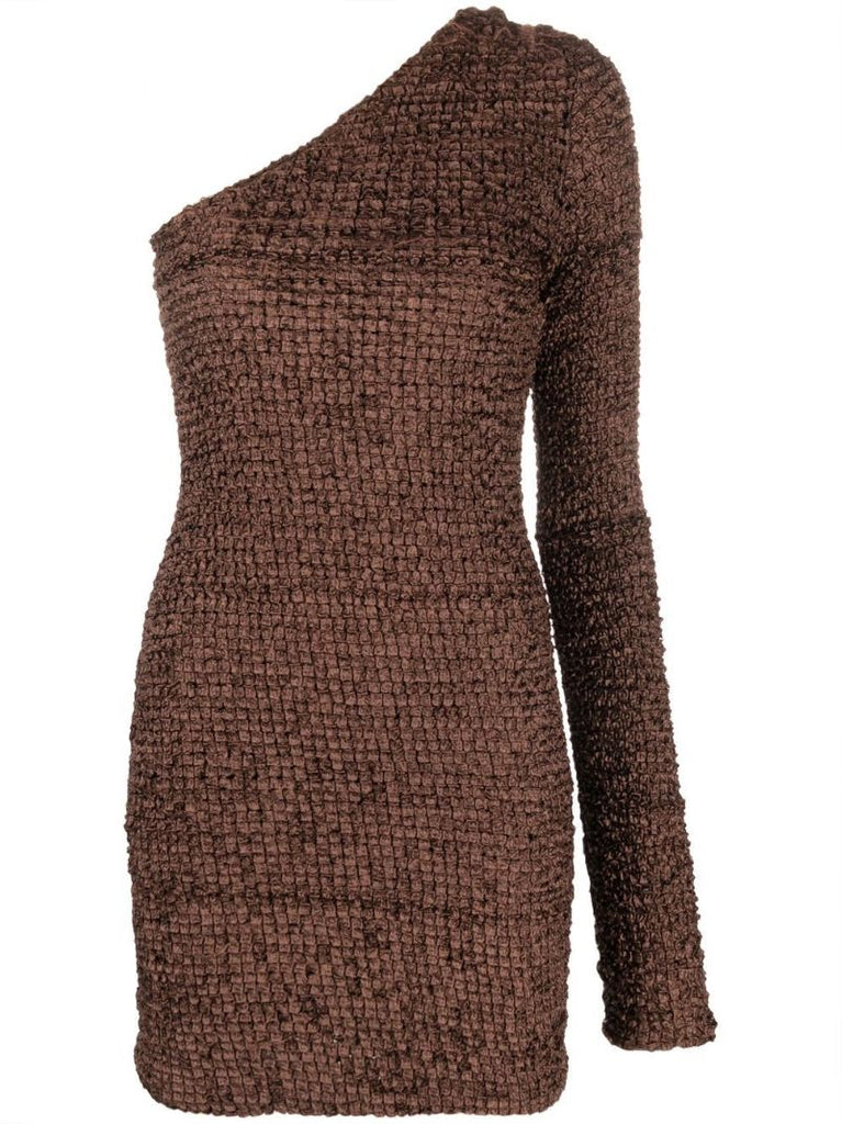Brown Mitra One-shoulder Mini Dress