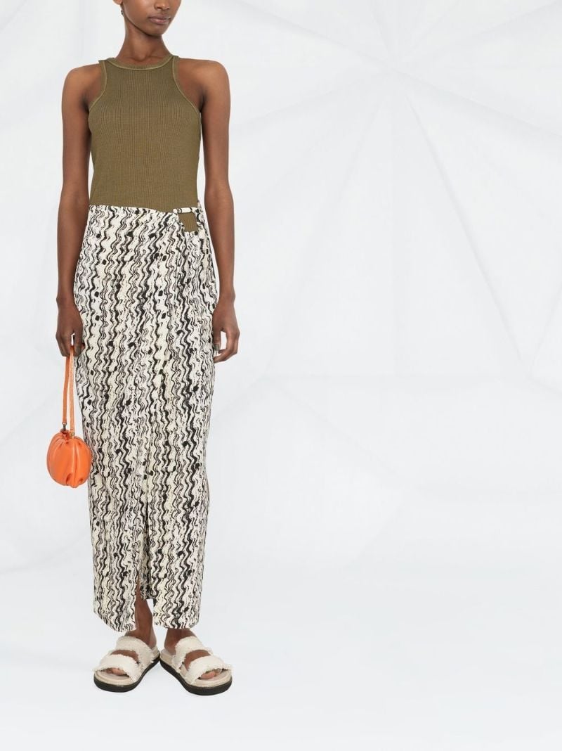 White Optic-wave Draped-front Skirt