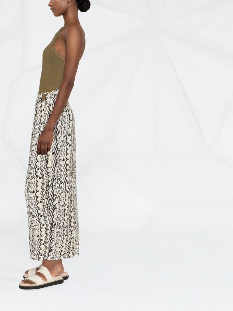 White Optic-wave Draped-front Skirt