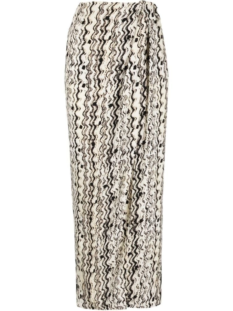 White Optic-wave Draped-front Skirt