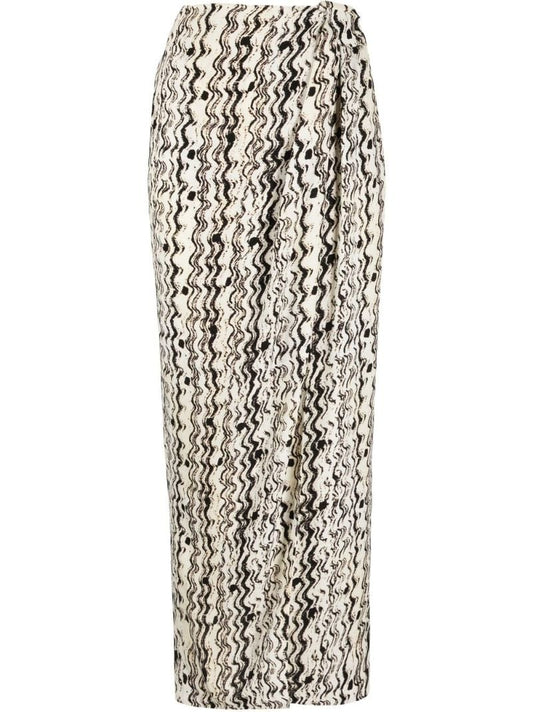 White Optic-wave Draped-front Skirt
