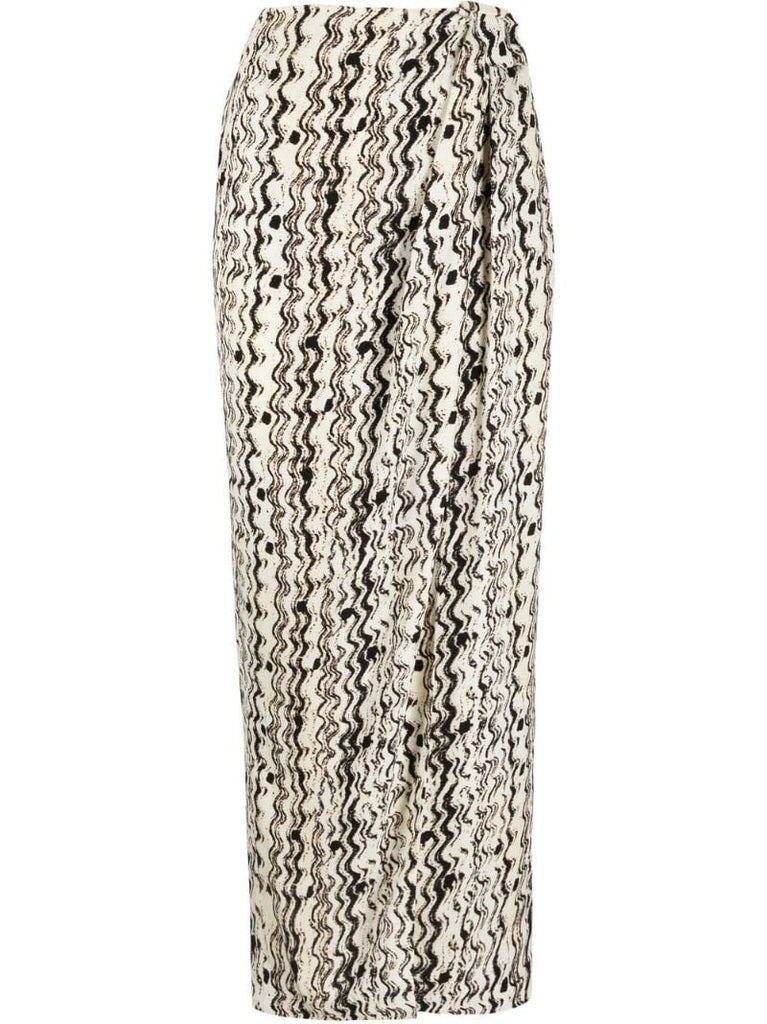 White Optic-wave Draped-front Skirt