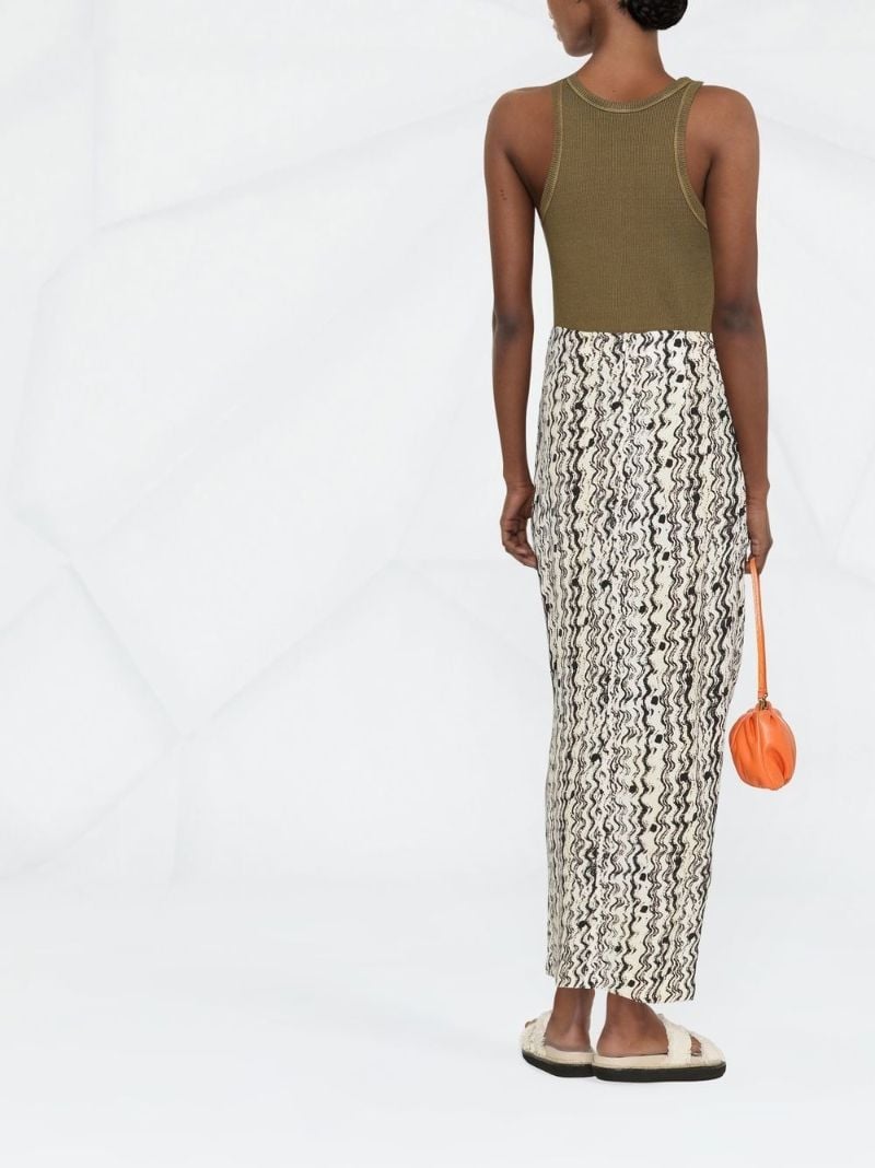 White Optic-wave Draped-front Skirt