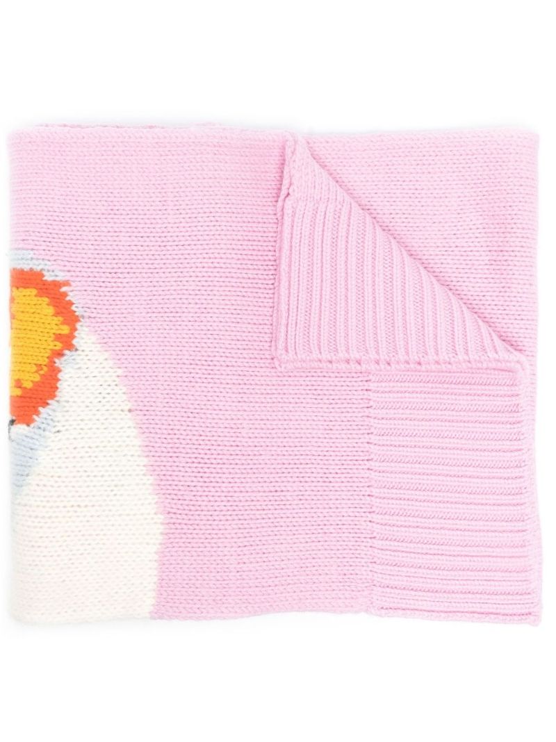 Pink Intarsia Swan Motif Wool Scarf