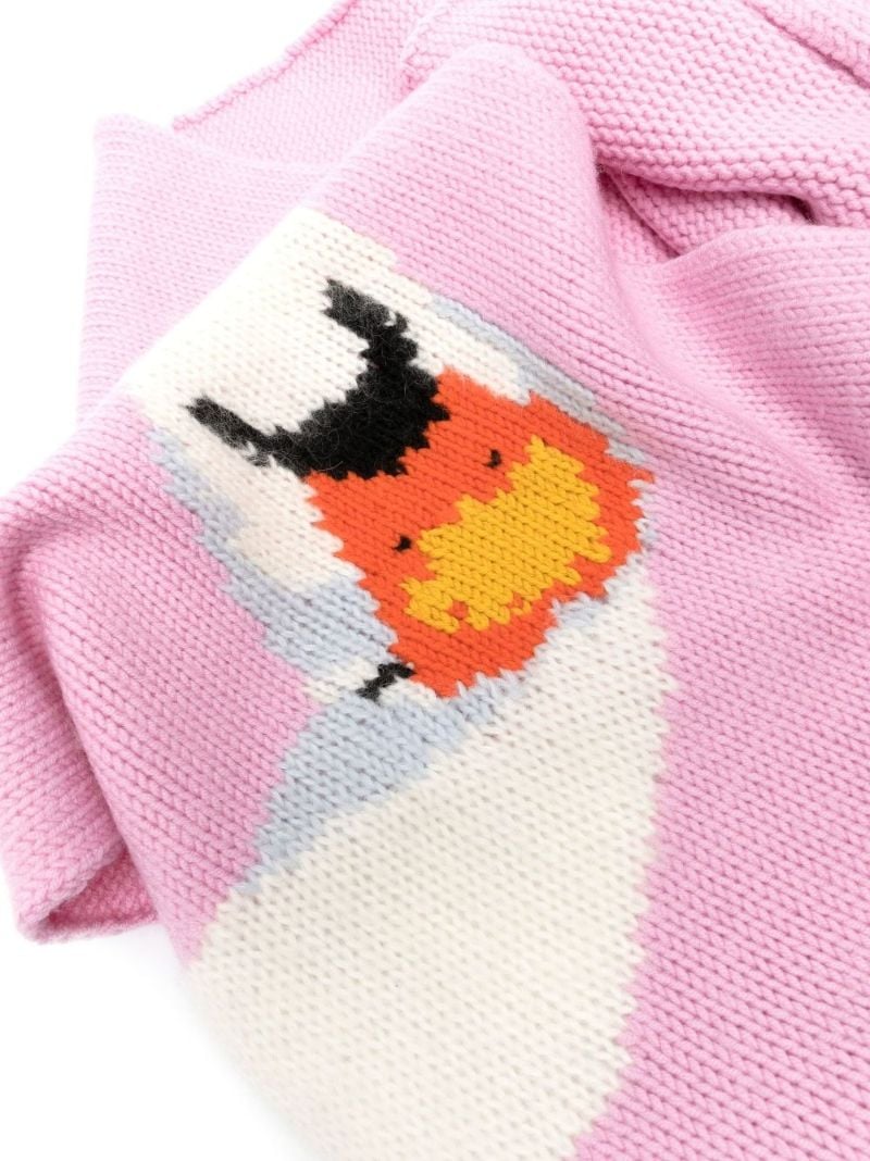 Pink Intarsia Swan Motif Wool Scarf