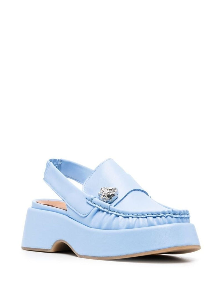 Blue Embellished Leather Slingback Mules