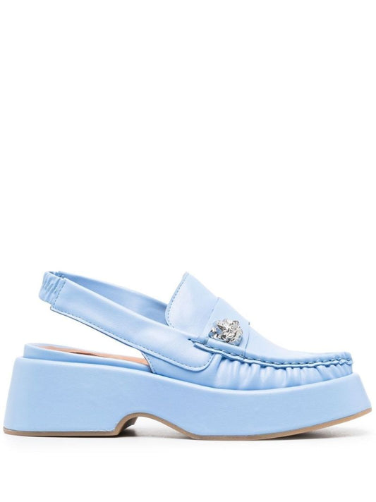 Blue Embellished Leather Slingback Mules