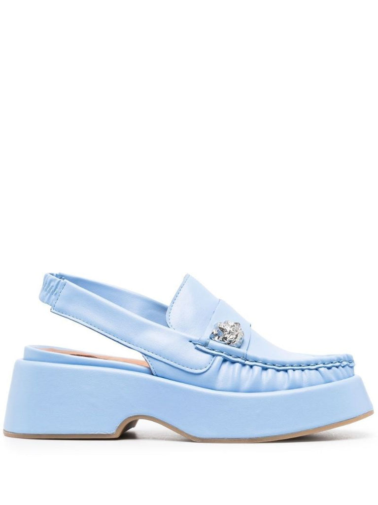 Blue Embellished Leather Slingback Mules
