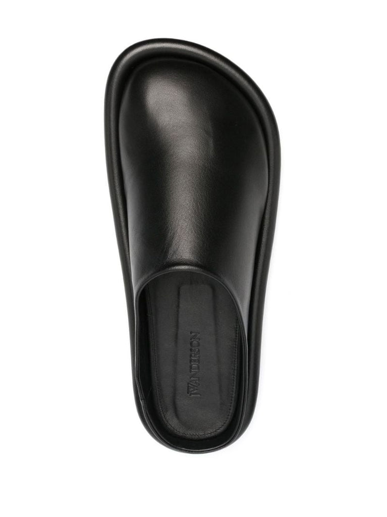 Black Bumper-tube Leather Slippers