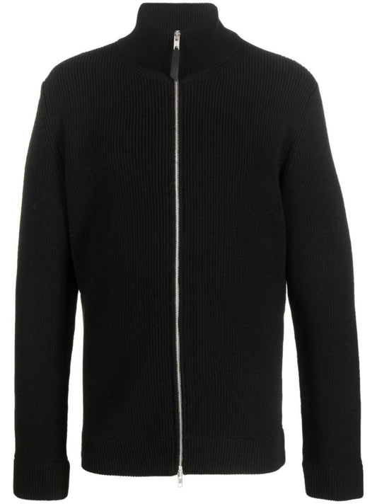 2black Zip-up Ribbed Knit Cardigan