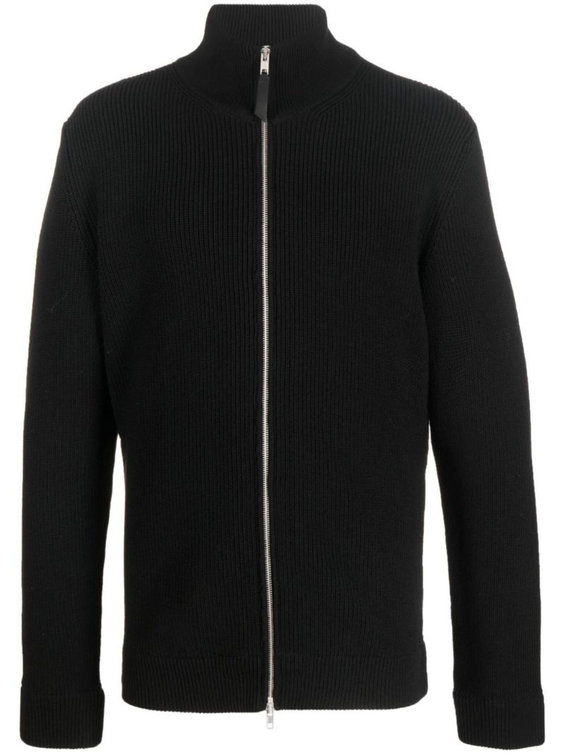 2black Zip-up Ribbed Knit Cardigan