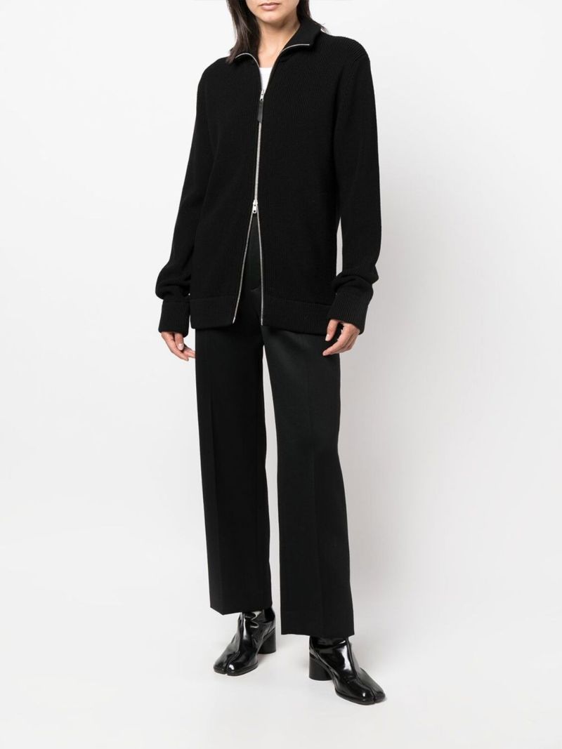 2black Zip-up Ribbed Knit Cardigan