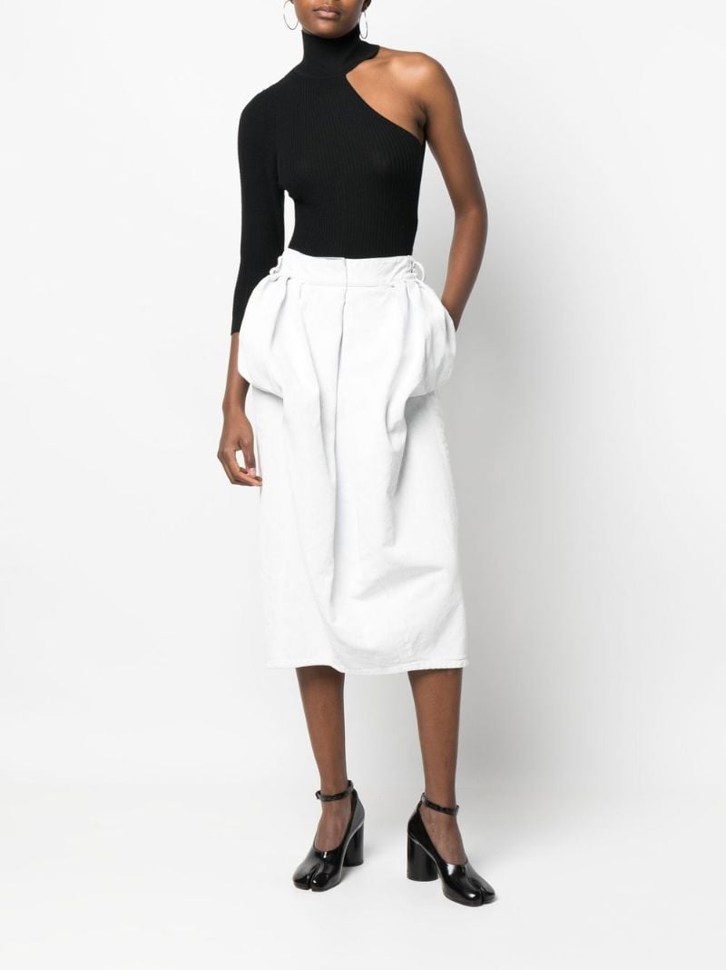 White Gathered Denim Mini Skirt