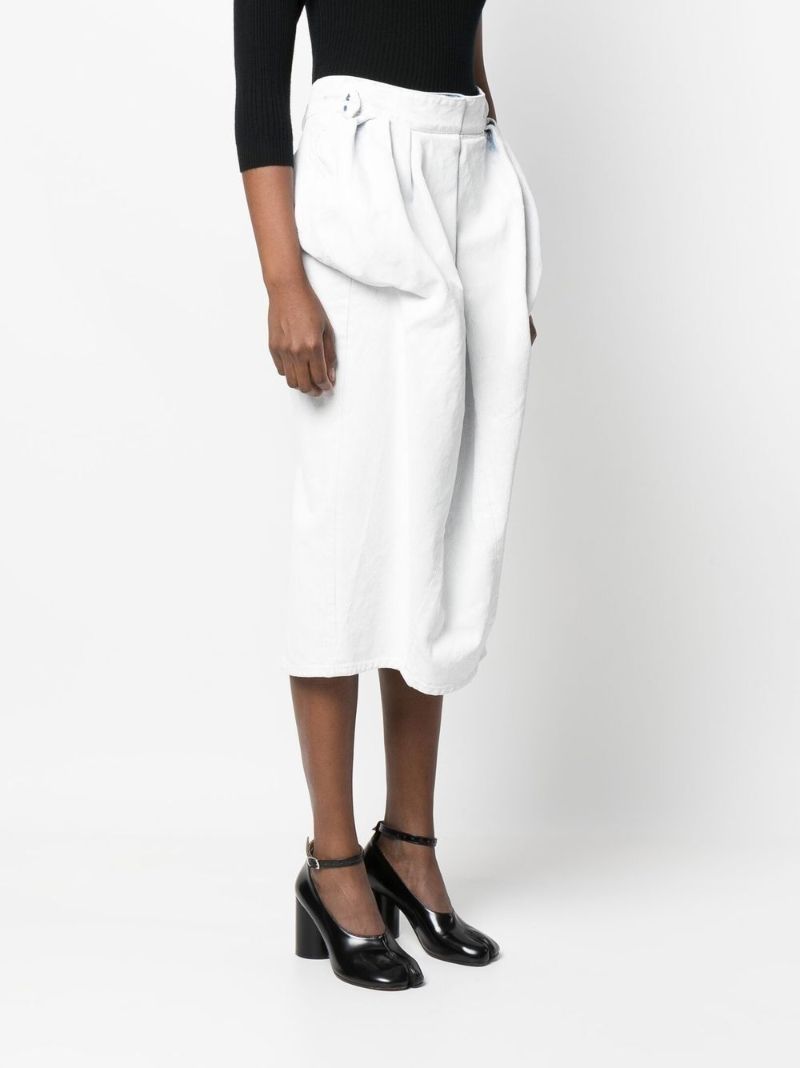 White Gathered Denim Mini Skirt