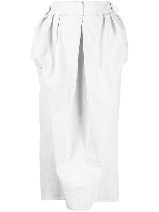 White Gathered Denim Mini Skirt