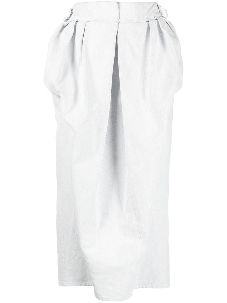 White Gathered Denim Mini Skirt