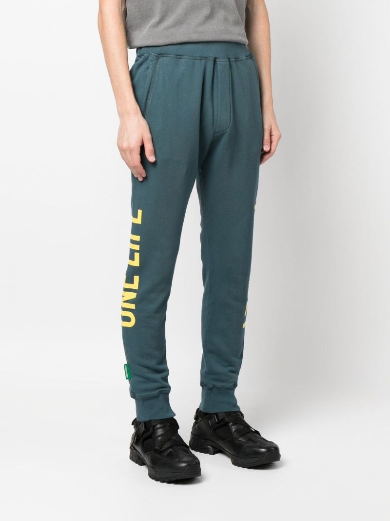 Green Slogan  Print Cotton Track Pants