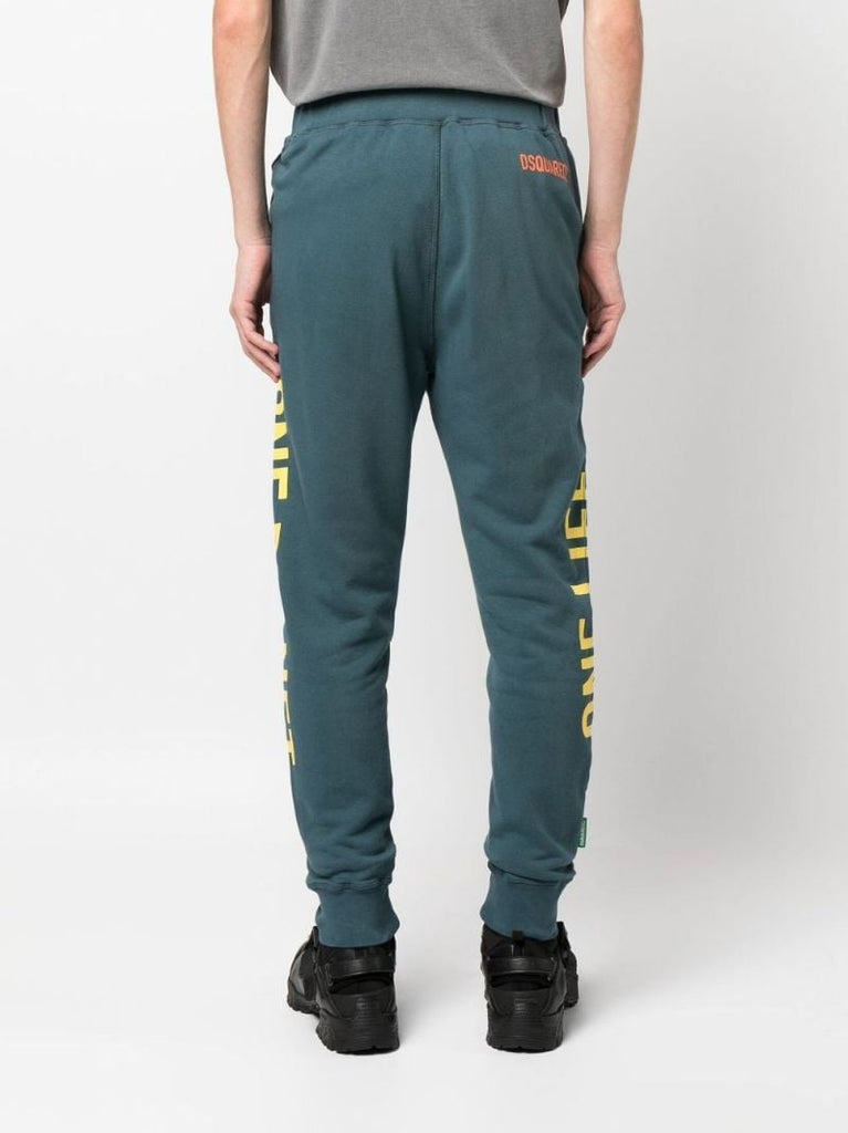 Green Slogan  Print Cotton Track Pants