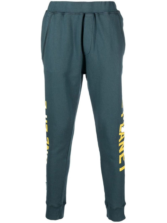 Green Slogan  Print Cotton Track Pants