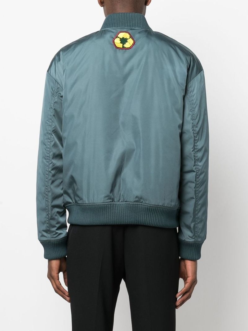 Blue Slogan Print Bomber Jacket