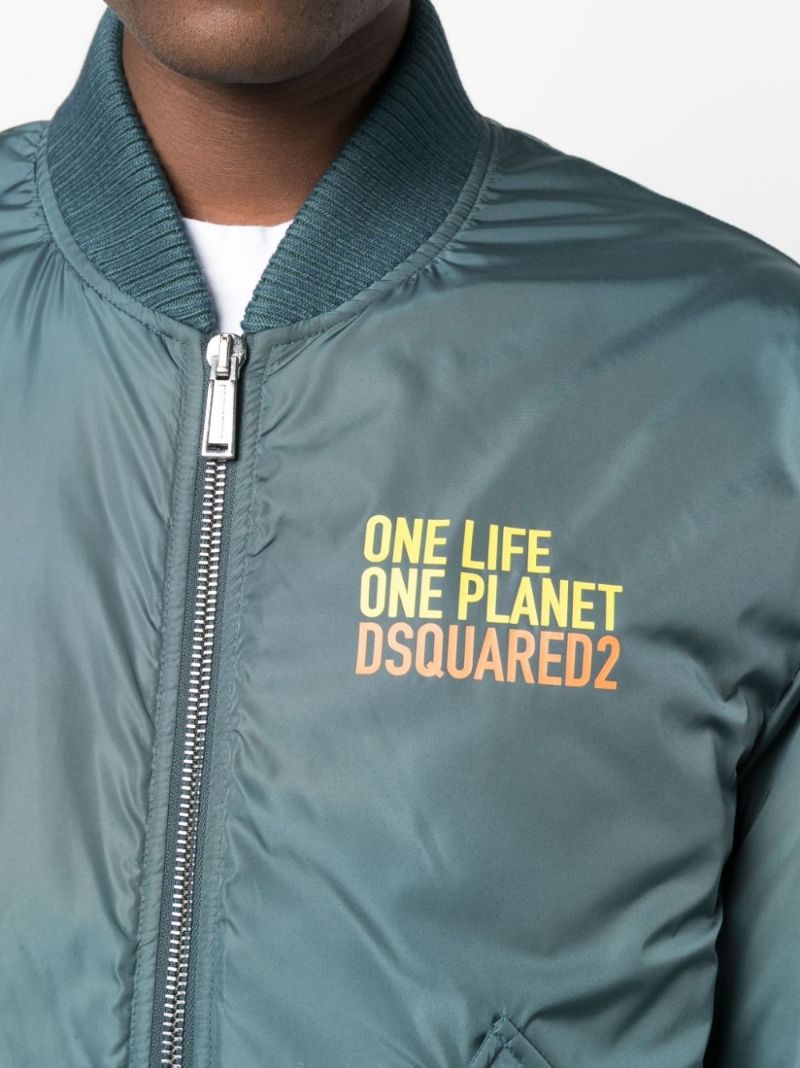 Blue Slogan Print Bomber Jacket