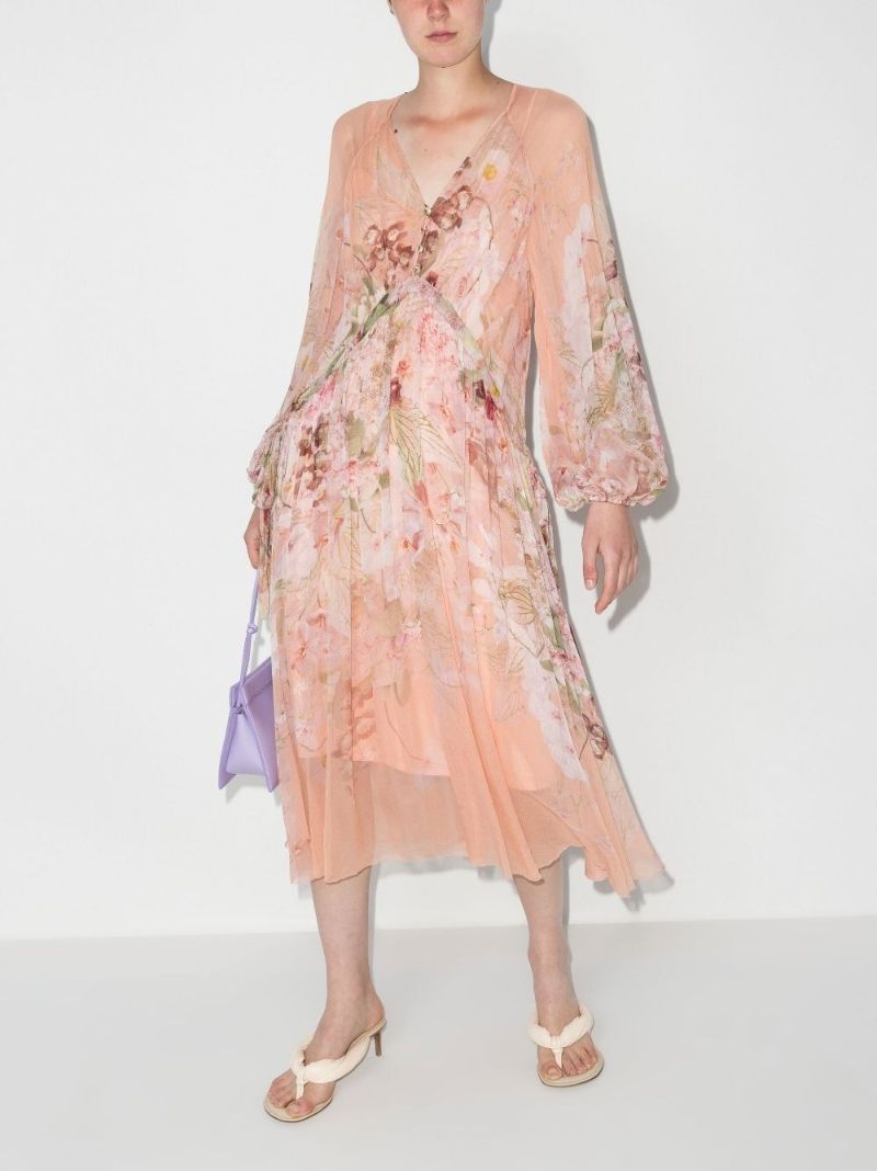 Dancer Drawn Floral Print Midi Dress