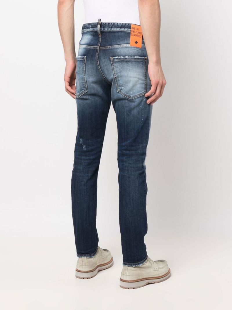 Blue Distressed Slim-leg Jeans