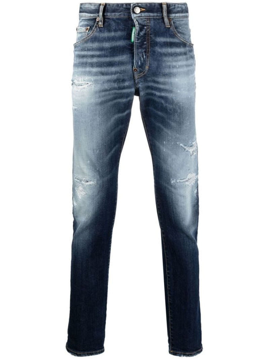 Blue Distressed Slim-leg Jeans