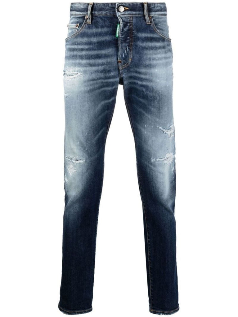 Blue Distressed Slim-leg Jeans
