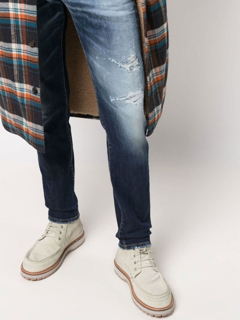 Blue Distressed Slim-leg Jeans
