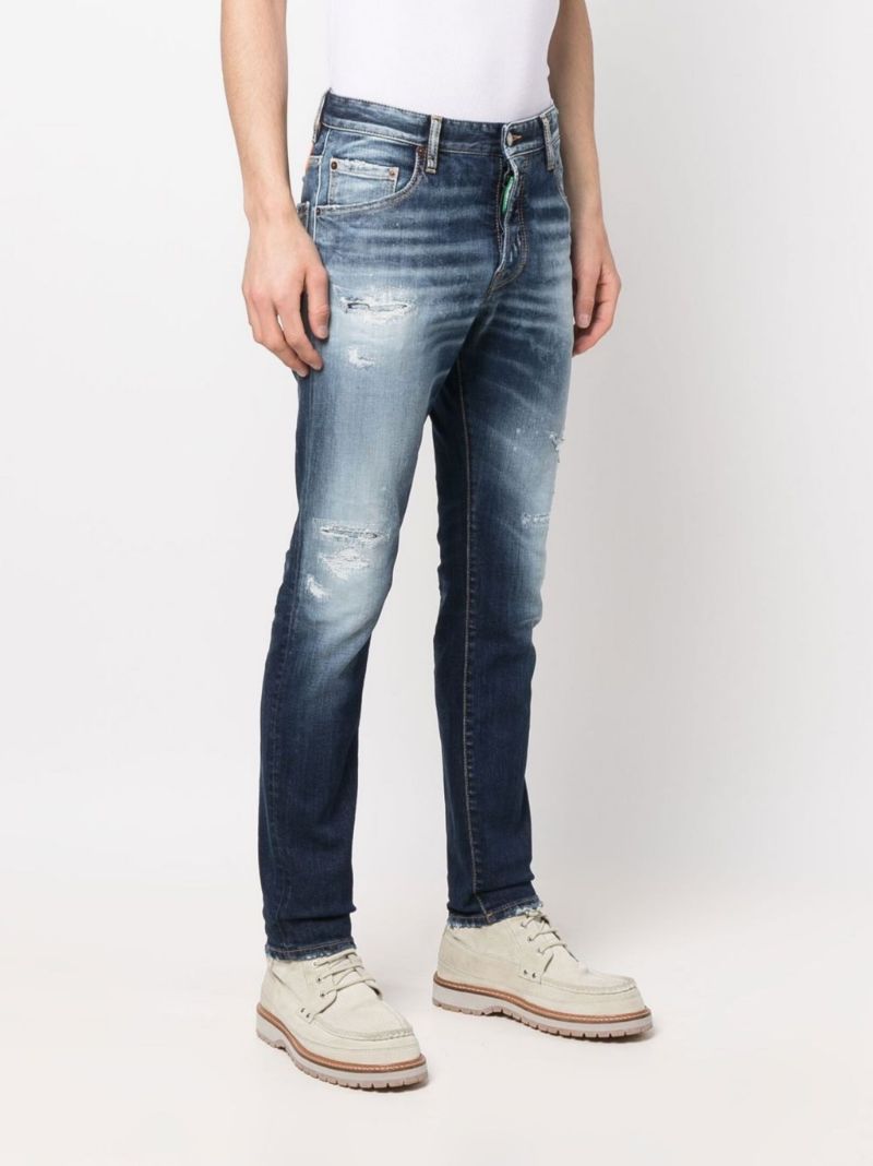 Blue Distressed Slim-leg Jeans