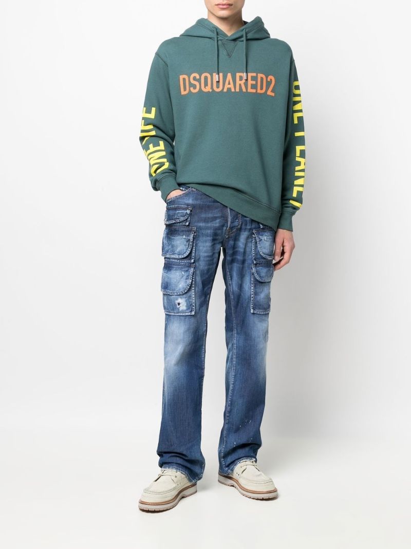 Green Logo Print Cotton Hoodie