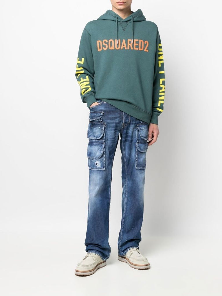 Green Logo Print Cotton Hoodie
