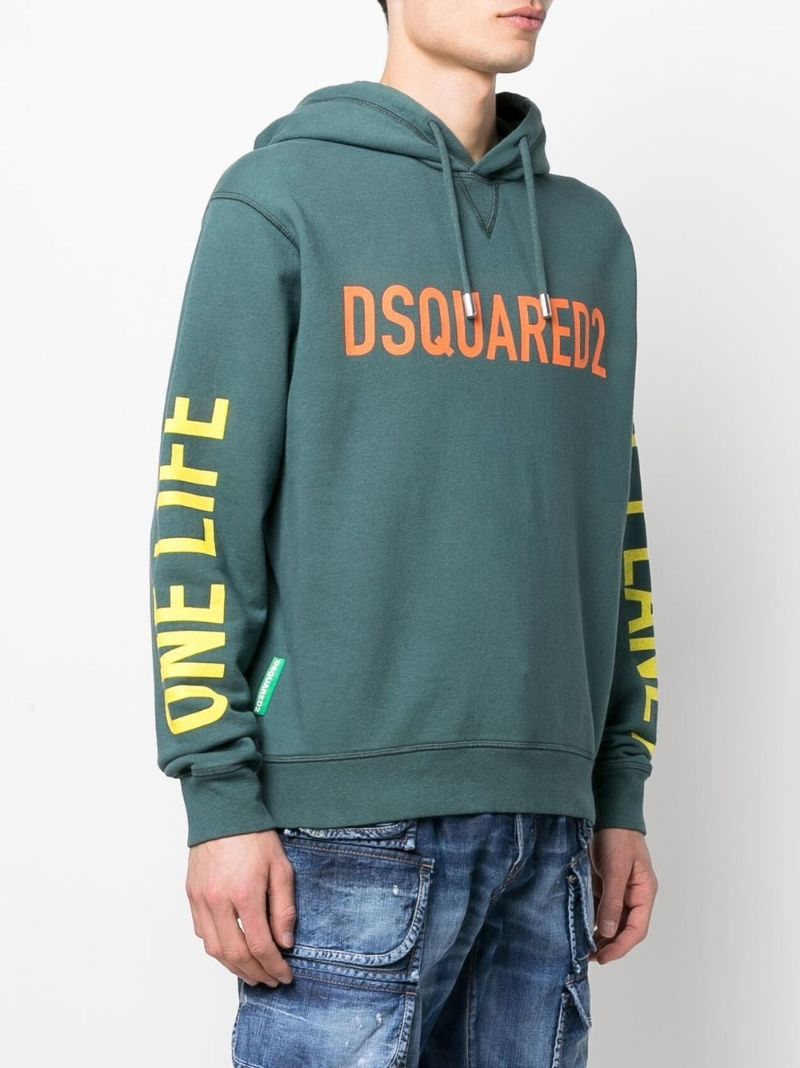 Green Logo Print Cotton Hoodie