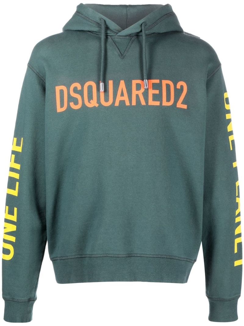 Green Logo Print Cotton Hoodie