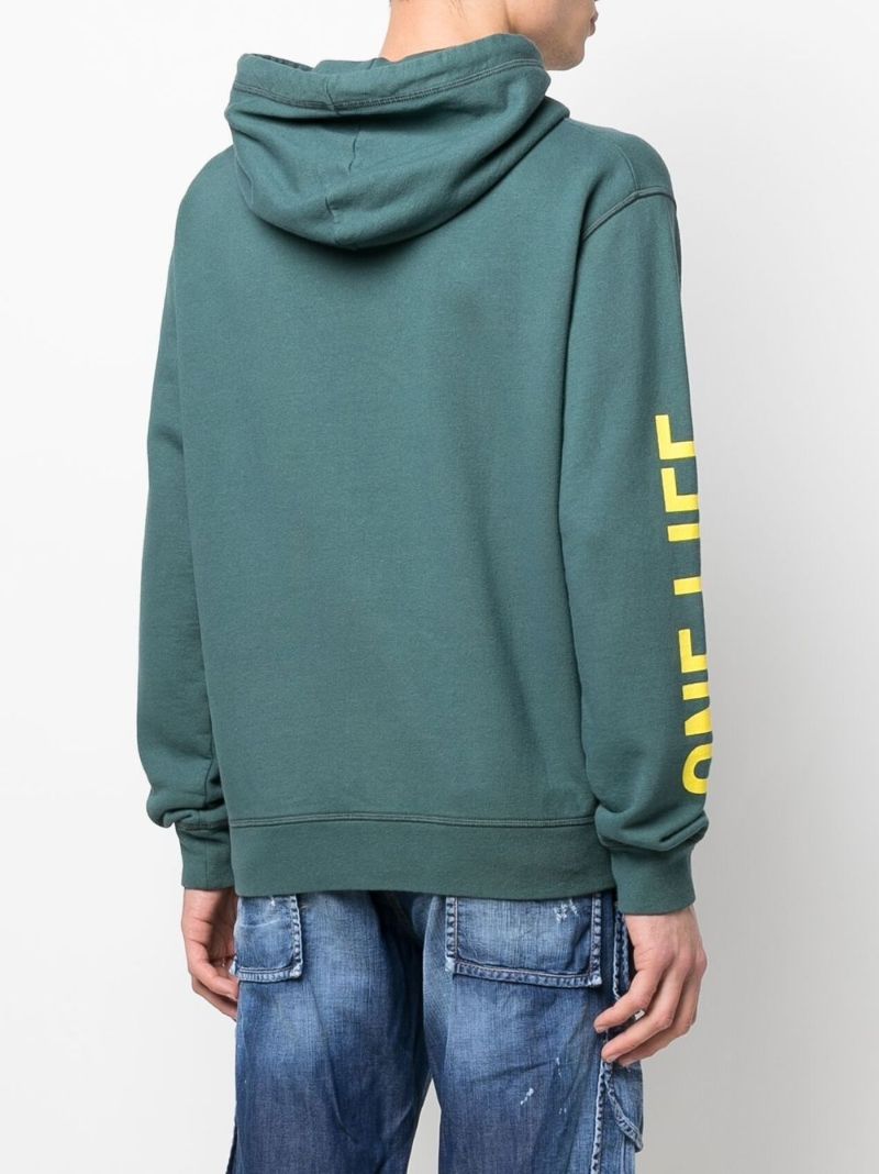 Green Logo Print Cotton Hoodie