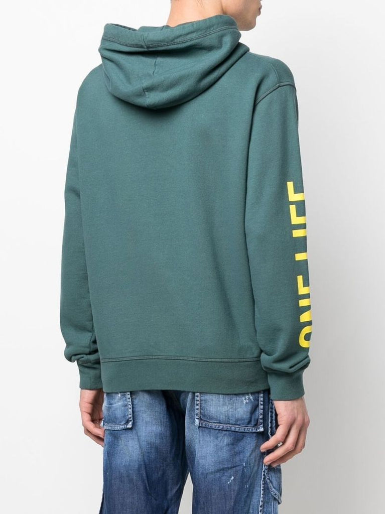Green Logo Print Cotton Hoodie