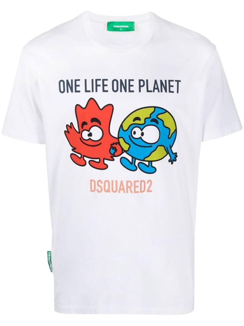 White One Life Buddies Print Cotton T-shirt