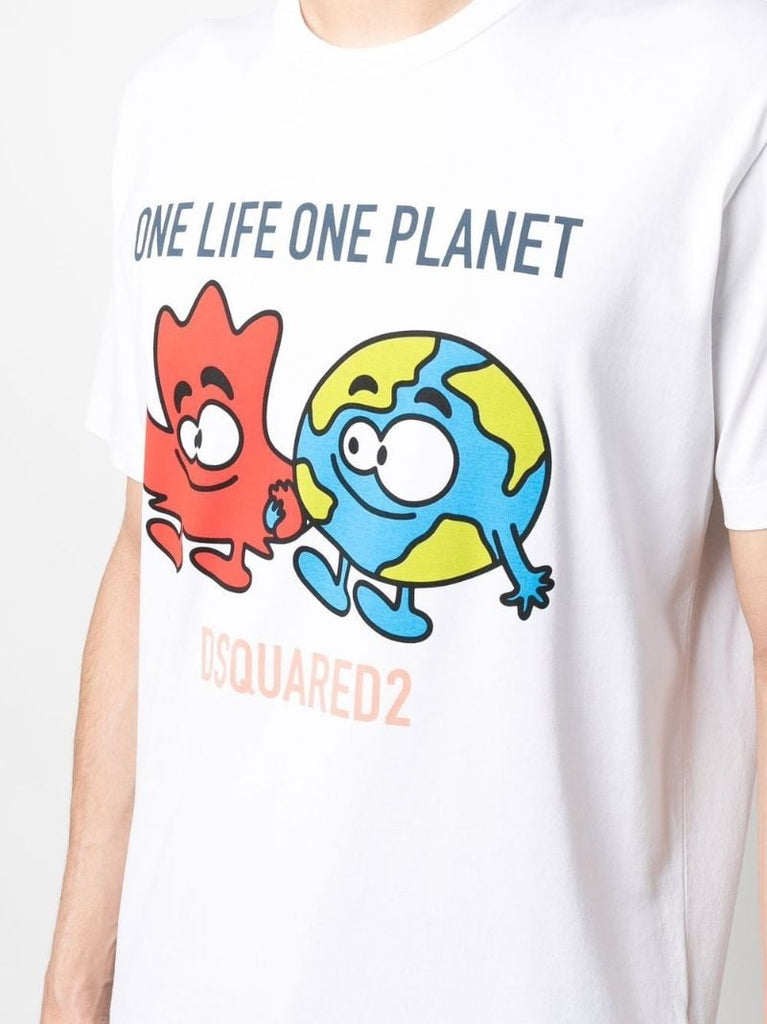 White One Life Buddies Print Cotton T-shirt