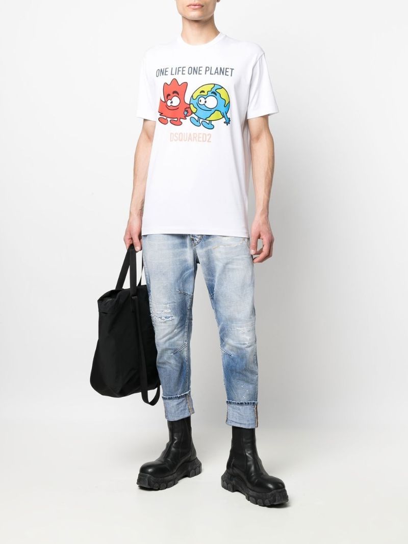 White One Life Buddies Print Cotton T-shirt