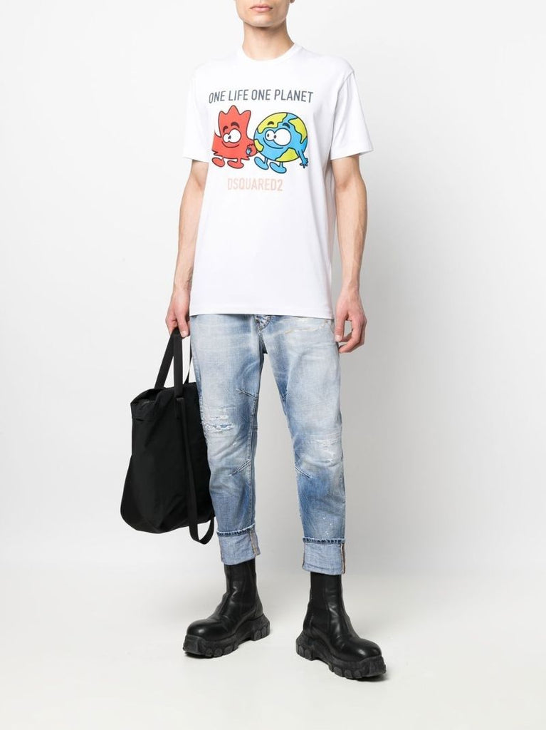 White One Life Buddies Print Cotton T-shirt