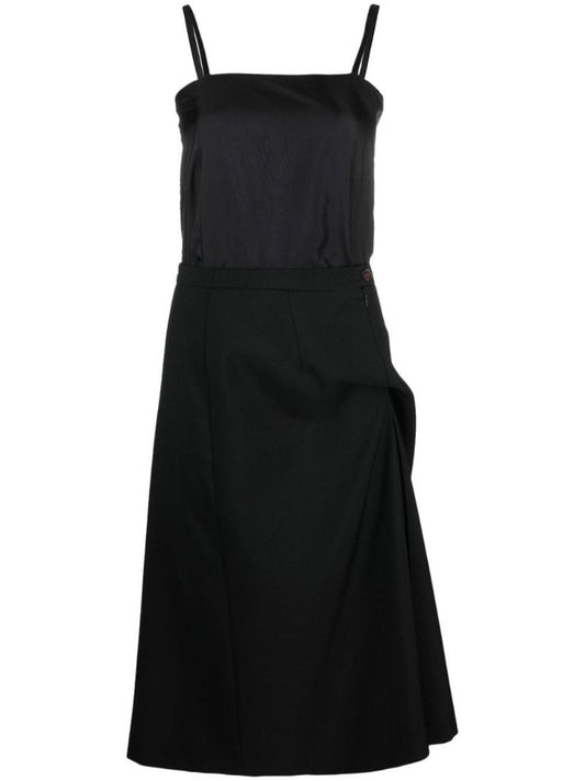 Black Reworked Square Neck Midi Dress