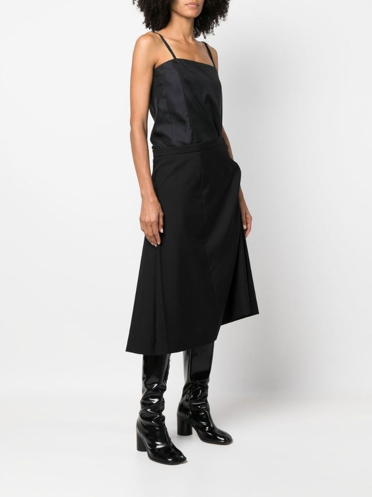 Black Reworked Square Neck Midi Dress