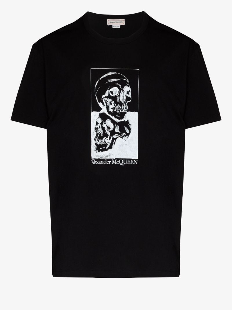 Black Skull Print Cotton T-shirt