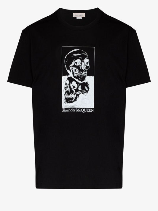 Black Skull Print Cotton T-shirt