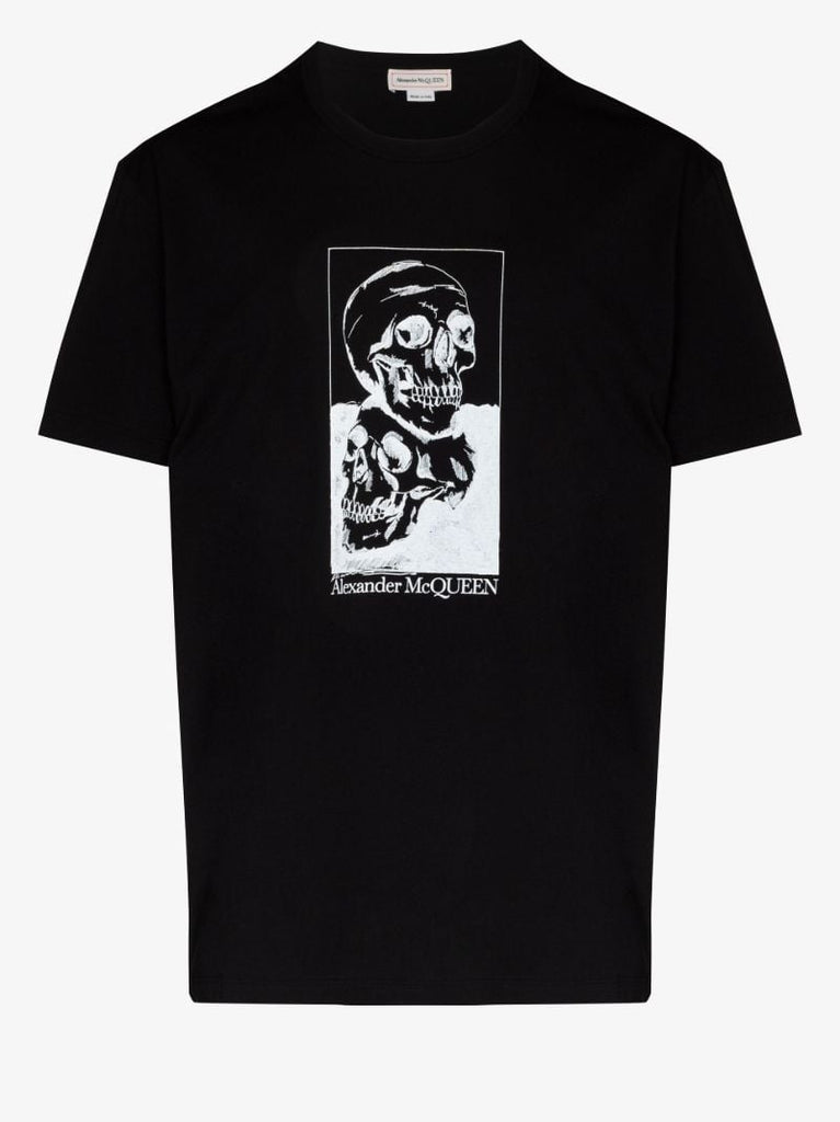 Black Skull Print Cotton T-shirt