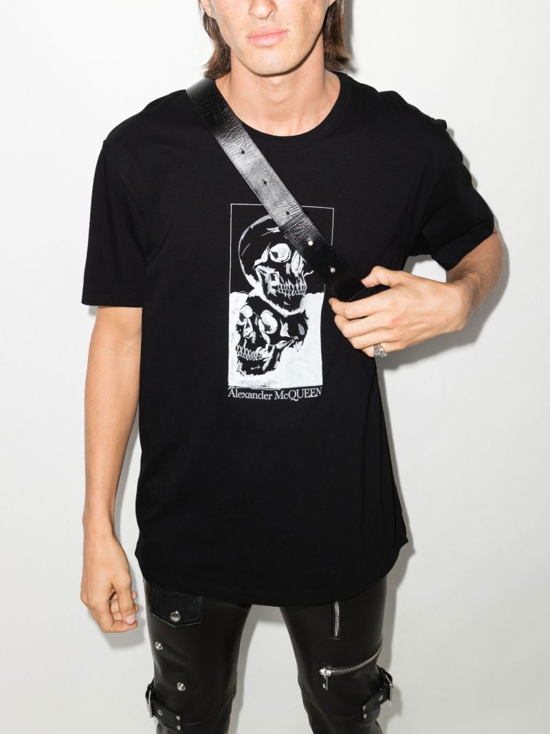 Black Skull Print Cotton T-shirt