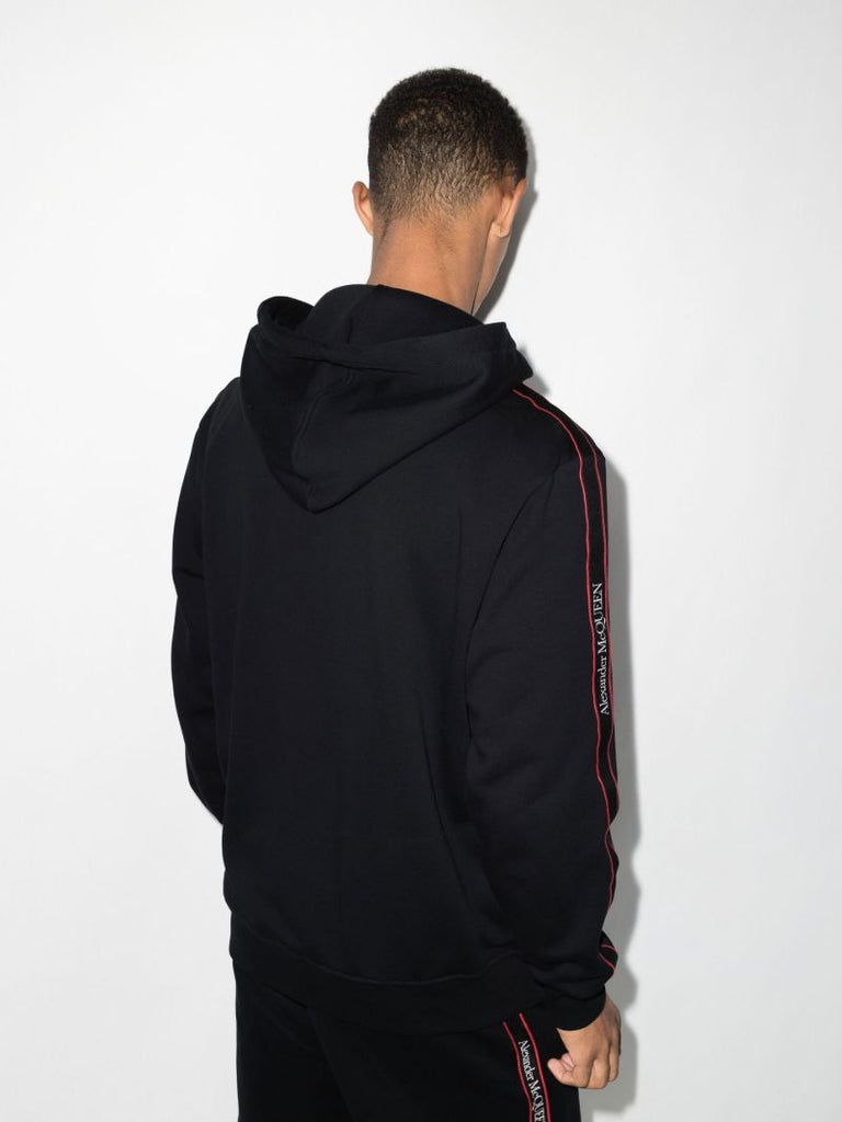 Black Logo Tape Zip-up Cotton Hoodie