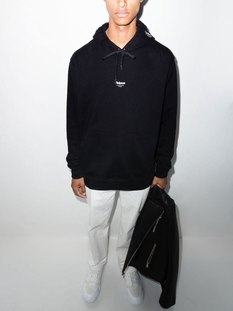 Black Graffiti Logo Print Cotton Hoodie