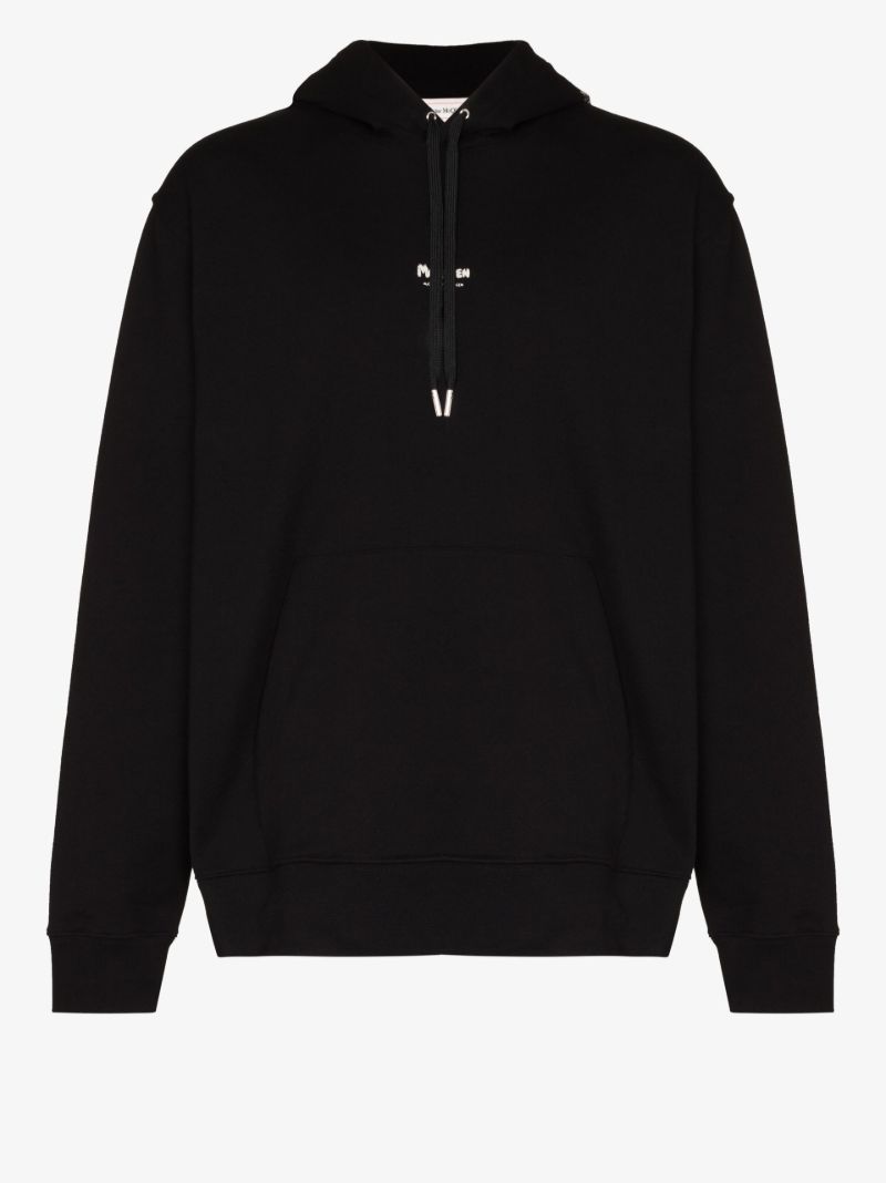 Black Graffiti Logo Print Cotton Hoodie